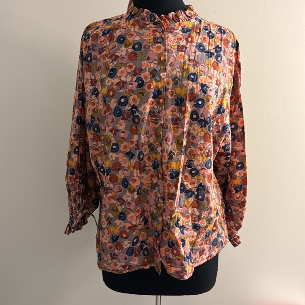 Sundance Laurel Floral Ruffle Tie Sleeve Top EUC Size L - Picture 2 of 5